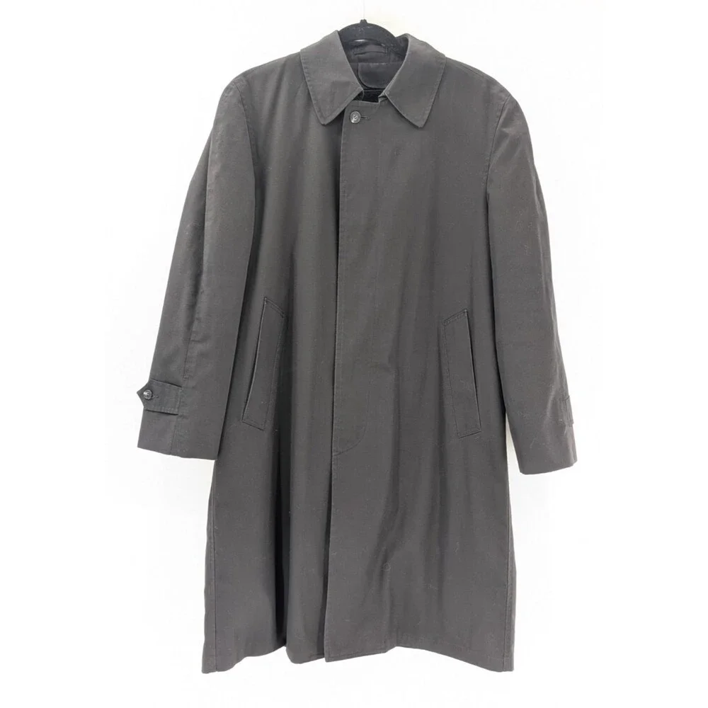 London Fog Black Vintage Faux Fur Lined Classic Trench Coat Mens 38 Short